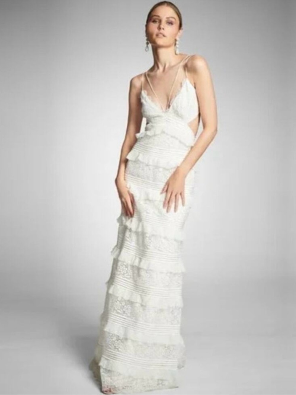 NEW WITH TAGS Sachin + Babi Ivory Lace Tiered Maxi Dress with Spaghetti Straps